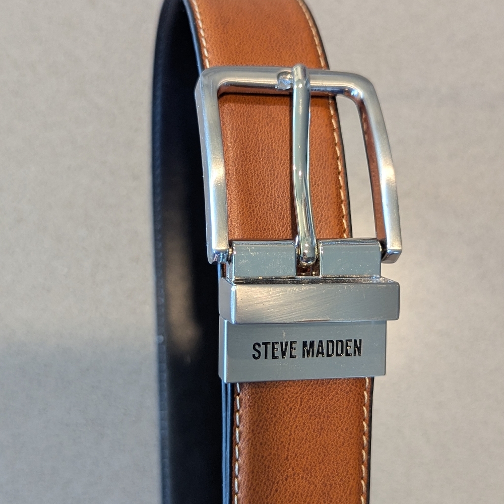 Steve Madden Brown Reversable Leather Belt with Silver Buckle
